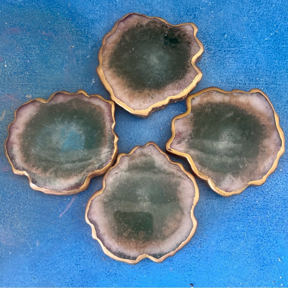 Handmade Resin Coaster Set with Gold Trim, Stackable Set of 4